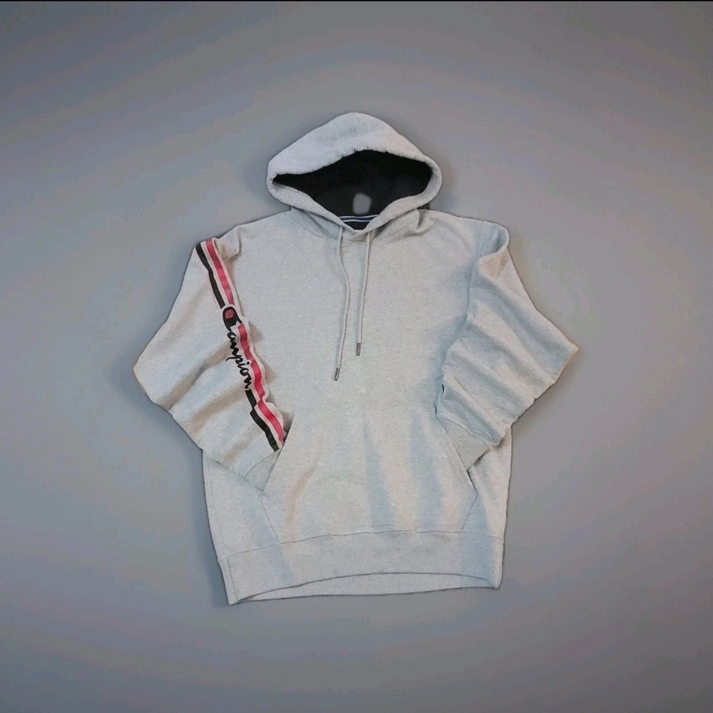 Champion Gray Hoodie with Pink Accent